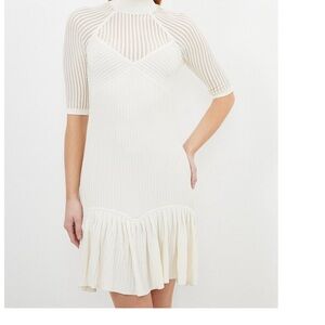Karen Millen Cream Ribbed Long Sleeve Dress